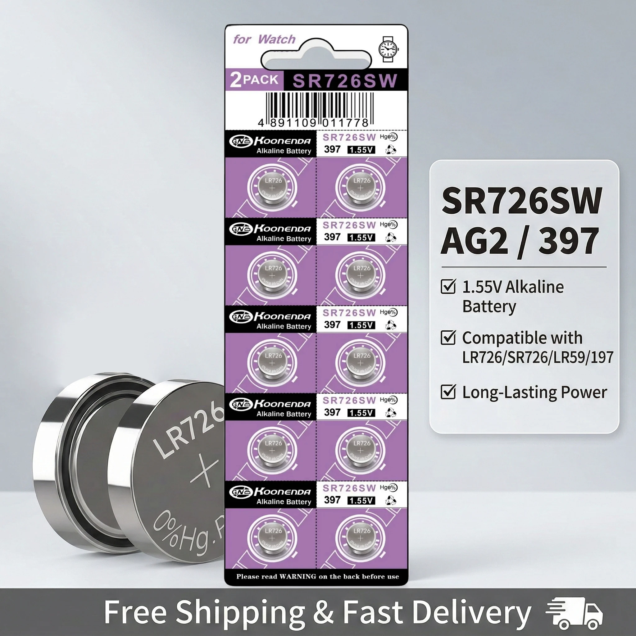 

AG2 1.55V Alkaline Coin Cell Battery 397 396A LR726 SR726SW LR59 Button Batteries 10-50Pcs
