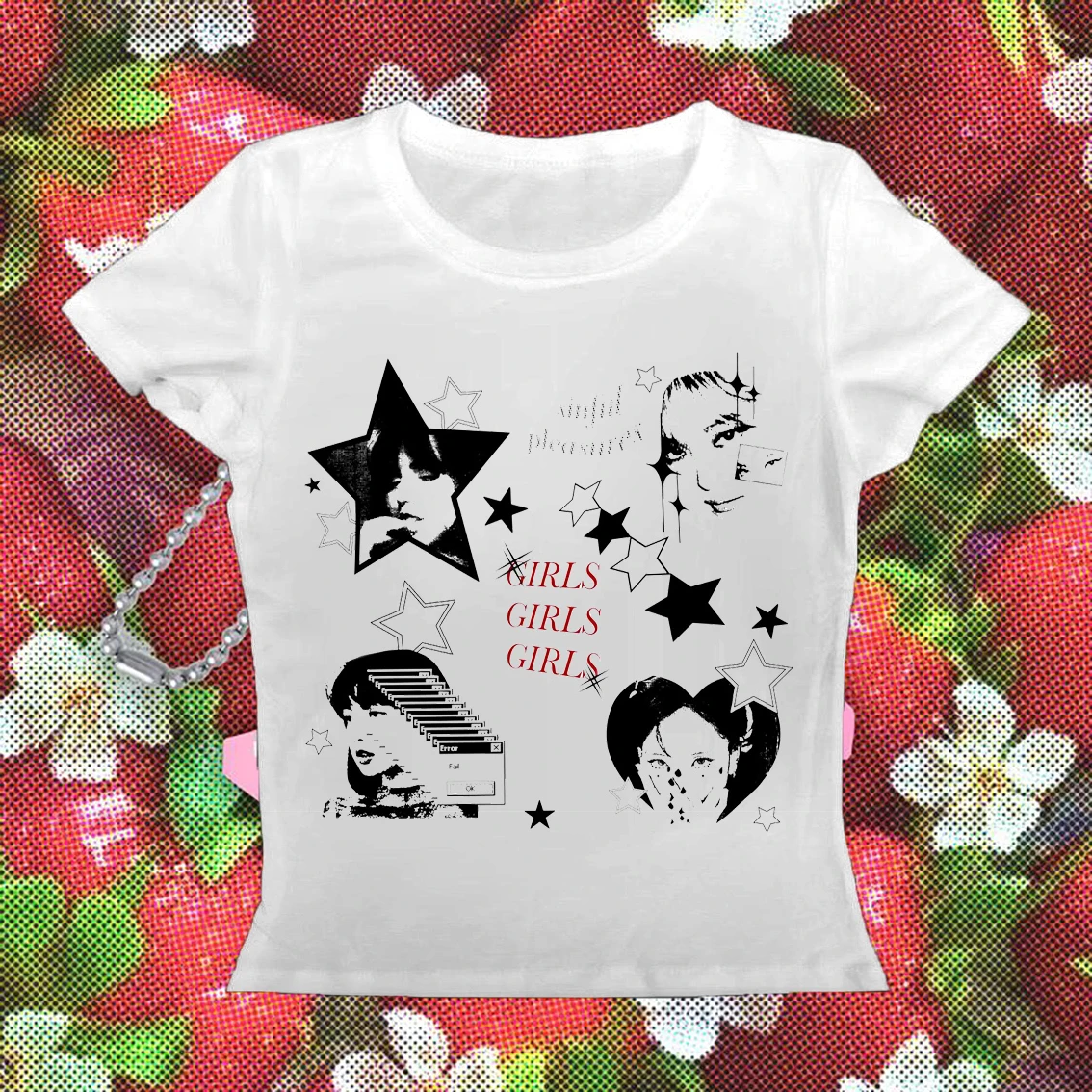 

Y2k Vintage Girls pattern print kawaii Aesthetics Harajuku 2000s Gothic summer slim fit Short sleeve subculture Baby Tee T-shirt