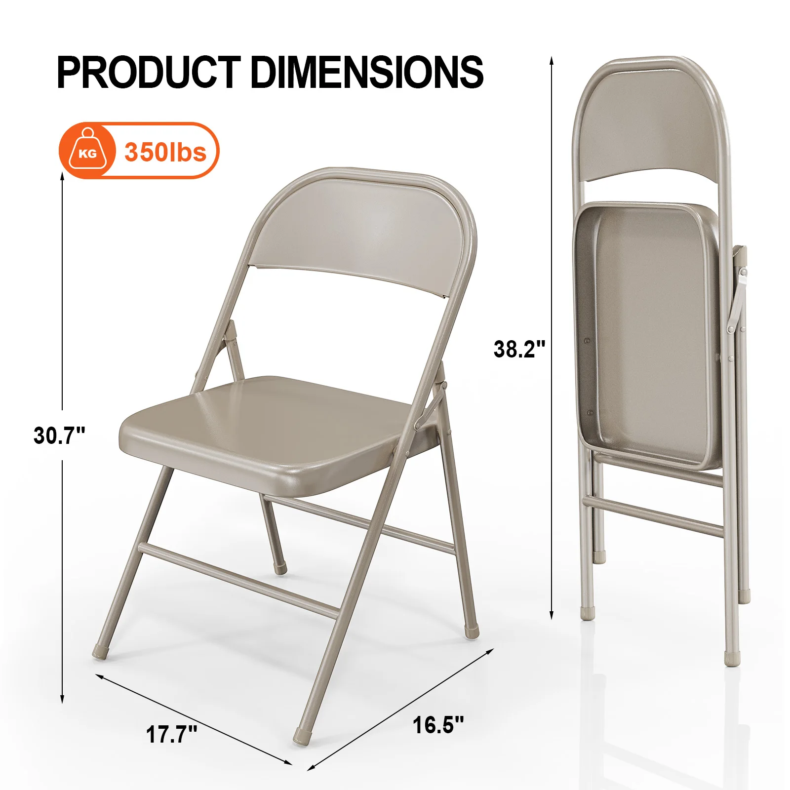 4 Pack Metal Frame Folding Chairs, Portable Stackable Commercial Seat with Steel Frame 350 LBS Capacity for Home Office Events P