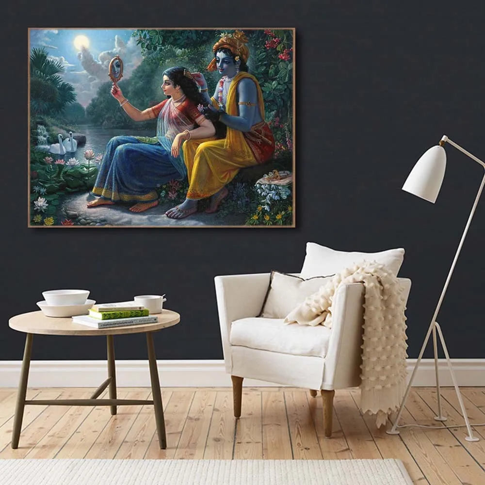 India Religious Lord Radha Krishna Wall Posters Art Canvas Prints Mythological Figures Paintings Living Room Home Decor Pictures