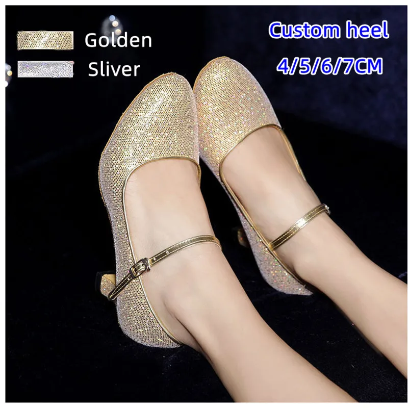 

Glittering Gold Sliver Sequin Latin Dance Shoes Women High Heel Dance Shoes 5 / 7cm Ballroom Tango Closed Toe Girls Salsa Shoes