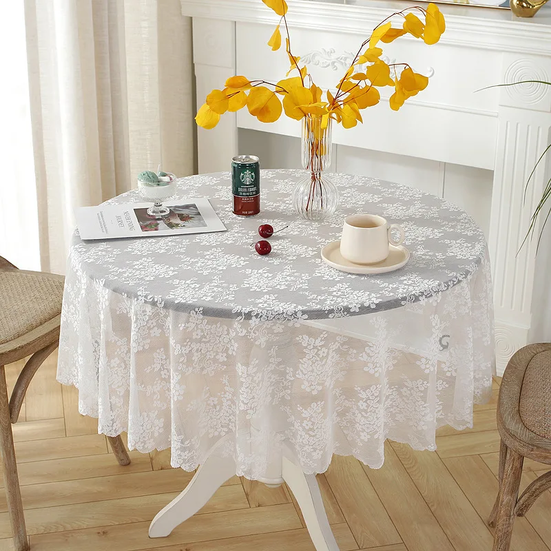 Battilo-Nappe Ronde Blanche Rectangulaire en Dentelle, Couverture de Table Basse, Décor de Mariage, Gril de Table, Banquet d'Anniversaire
