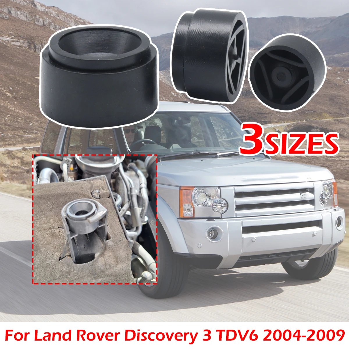 

3Size Engine Rubber Mounting Bush For Land Rover LR3 TDV6 Protective Under Guard Plate Clip Grommet Support Bungs Black Car Part