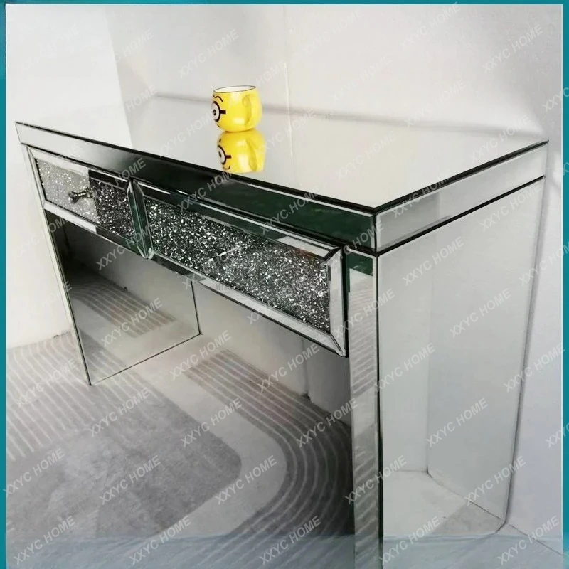 HGEntrance table Light luxury mirror dining table Bedroom dresser storage Multifunctional glass surface household