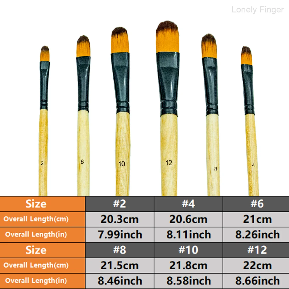 Artist Filbert Paint Brushes Set,6 Pcs Professional Painting Kits with Handle Soft Nylon Hair Filbert Brushes for Acrylic Oil Wa
