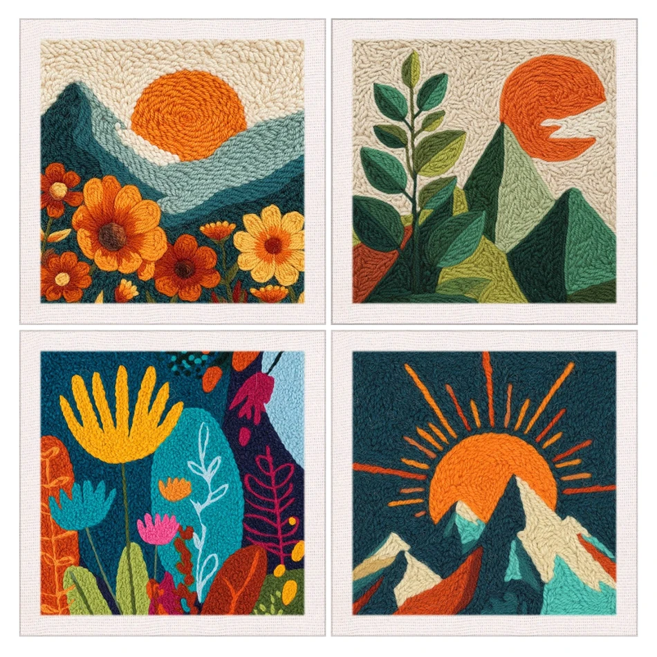 

25x25cm Floral Punch Needle Embroidery Starter Kit for Beginner DIY kit DIY embroidery Set Mountain Landscape Needles Sewing Art