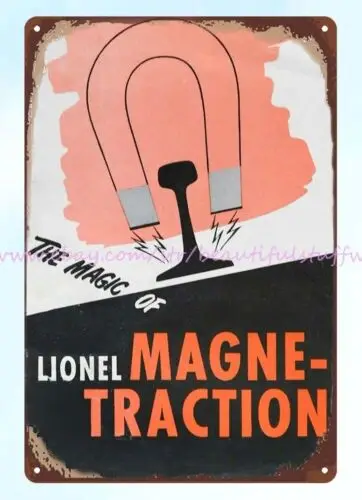 bedroom 1940s Lionel Magne-Traction train Model Railroad railway metal tin sign