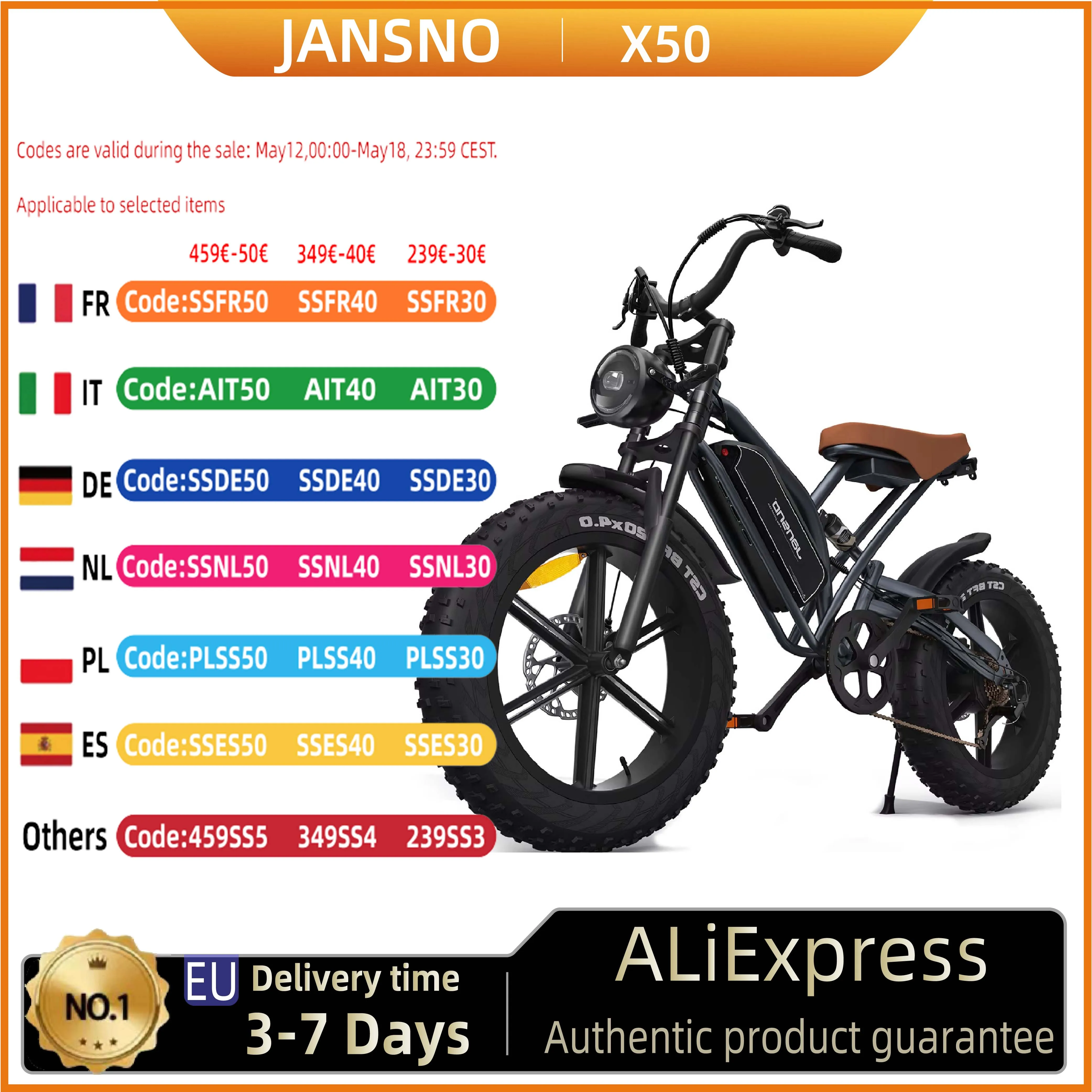 JANSNO X50 Elektrofahrrad 750W Motor 48V14AH Lithiumbatterie All-Terrain-Zweirad-Elektrofahrzeug