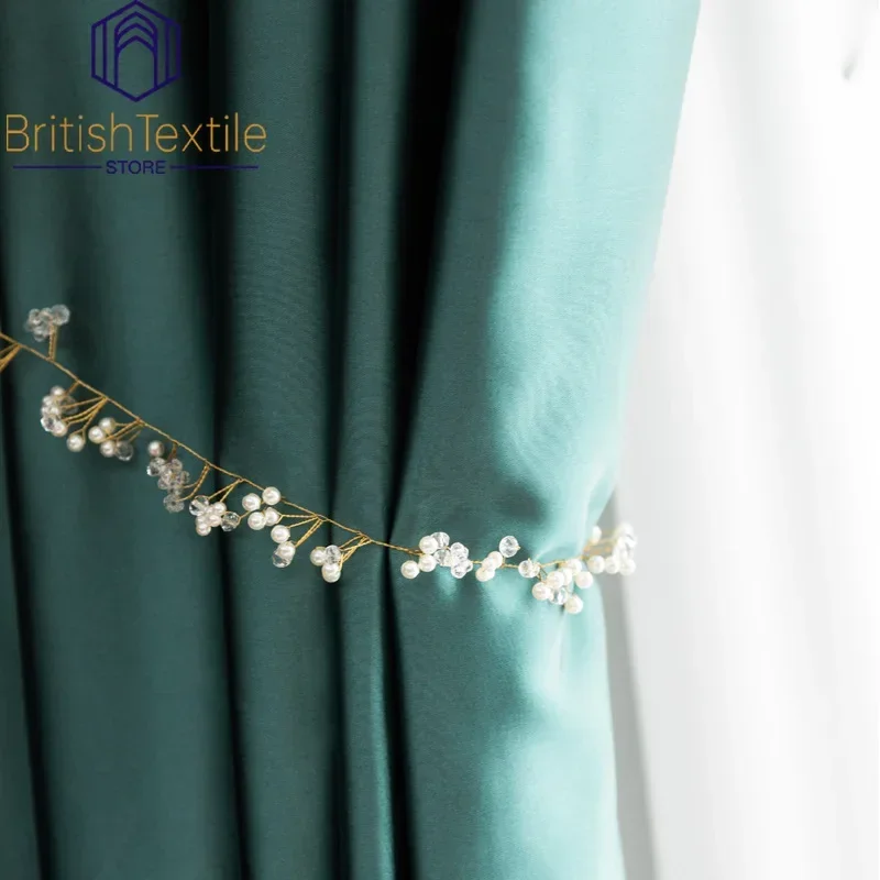 

Thicken Elegant Vluxury Retro Green Dark Green American Imitation Blackout Curtains for Living Room Bedroom Dining Window Custom