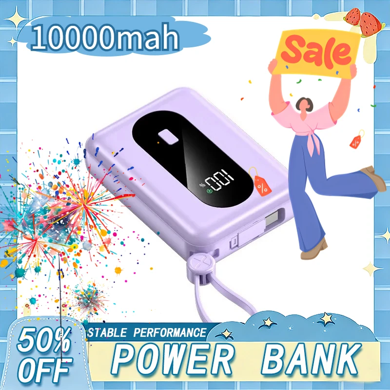 

Mini Super Fast Charging Power Bank with Built-in Cable 10000mAh Ultra-large Capacity Power Bank