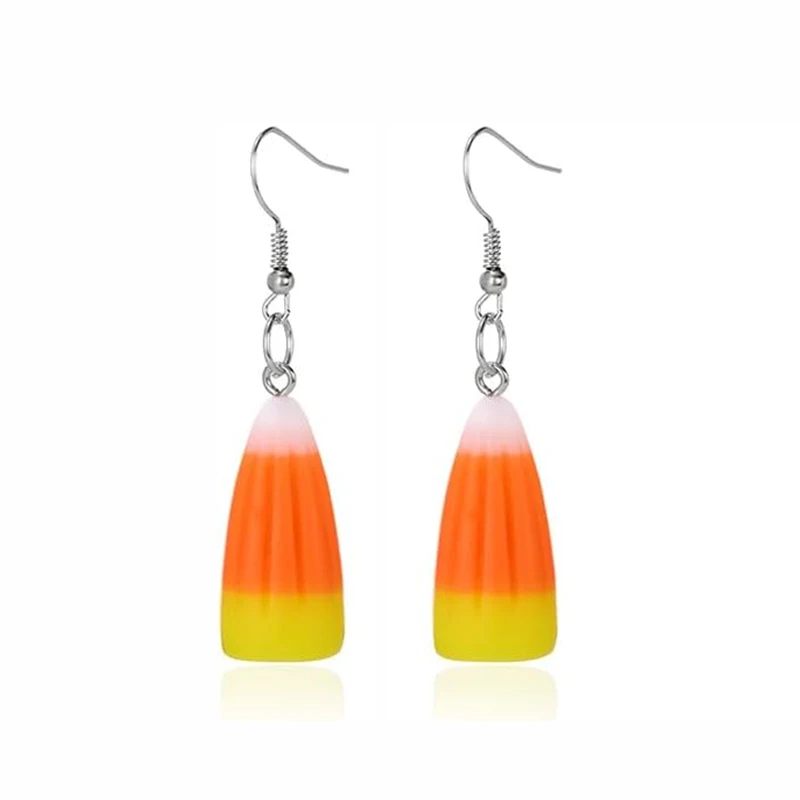 Pendientes colgantes divertidos de maíz y caramelo en 3D para niñas y mujeres, bonitos pendientes de resina para truco o trato de Halloween, joyería