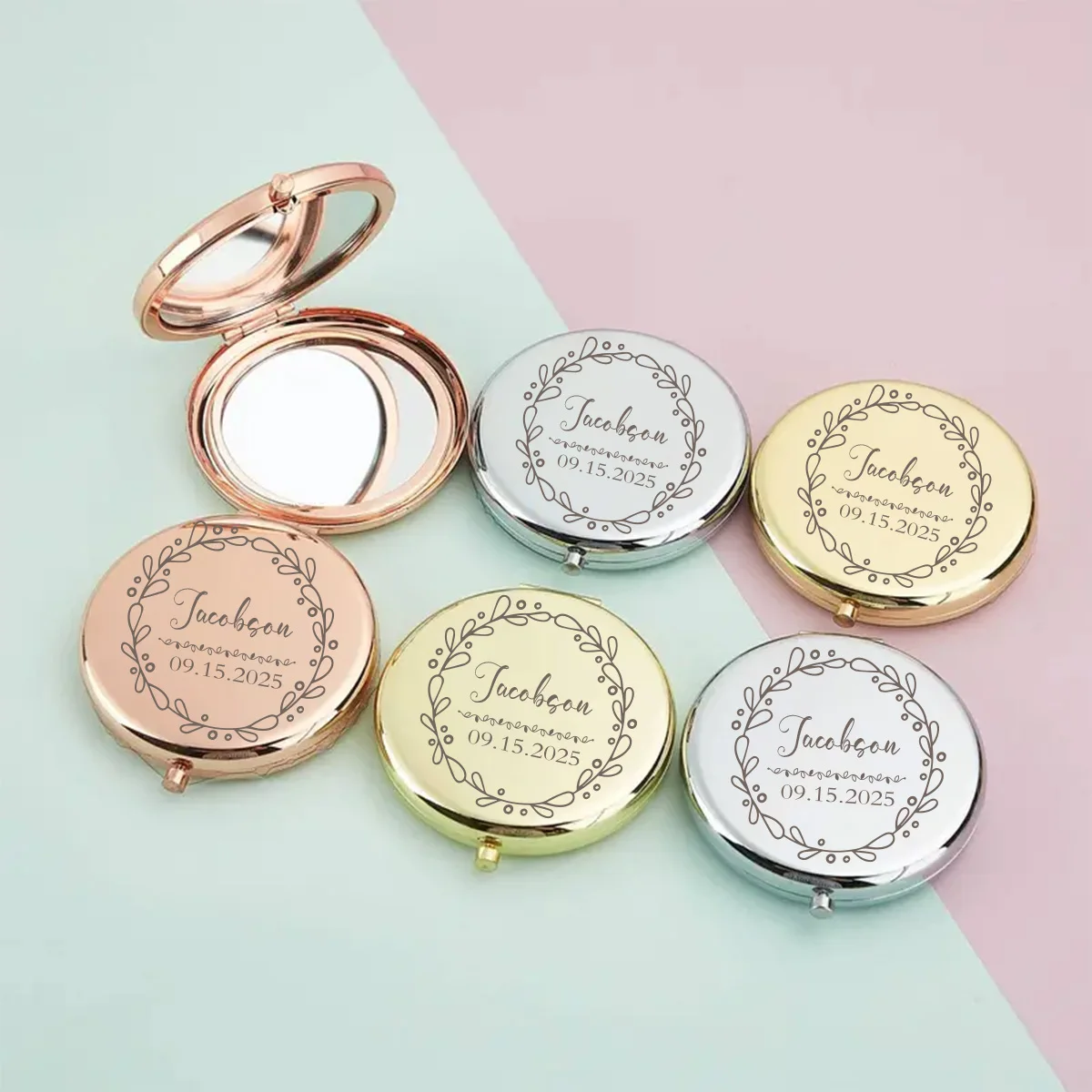 1pc Cartoon Pattern Custom Name Pocket Mirror Mirror With Name Makeup Mirror Wedding Party Gifts