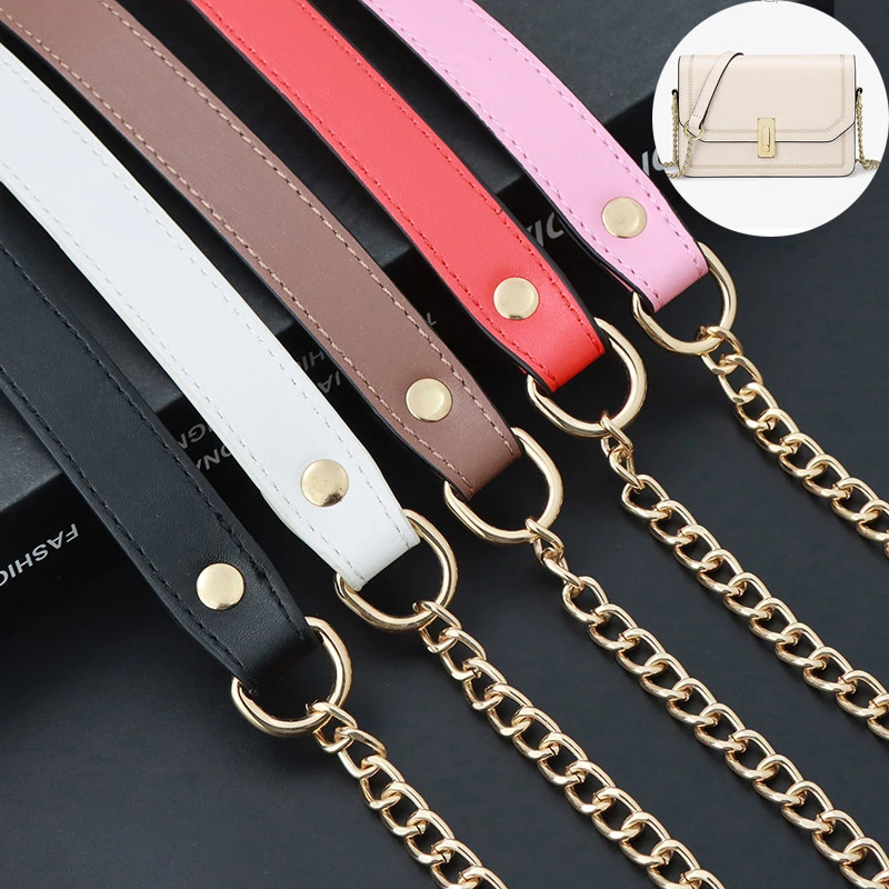

120cm Replacement Shoulder Strap Crossbody Bag Belt Fashion PU Leather Handle With Metal Chains Bag Replacement Accessories