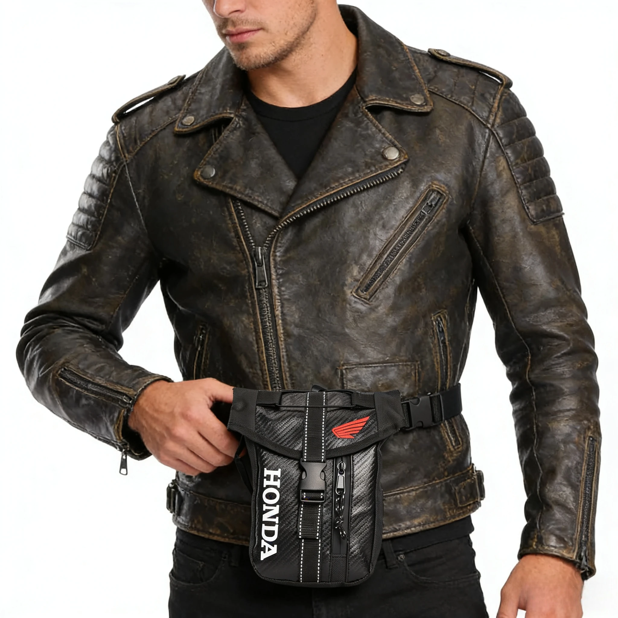 Honda Racing Motorcycle Waist Bag Waterproof Leather Purses Men Women Waist Pack Leg Bag Waist Motorbike Riding Belt Pack view 2