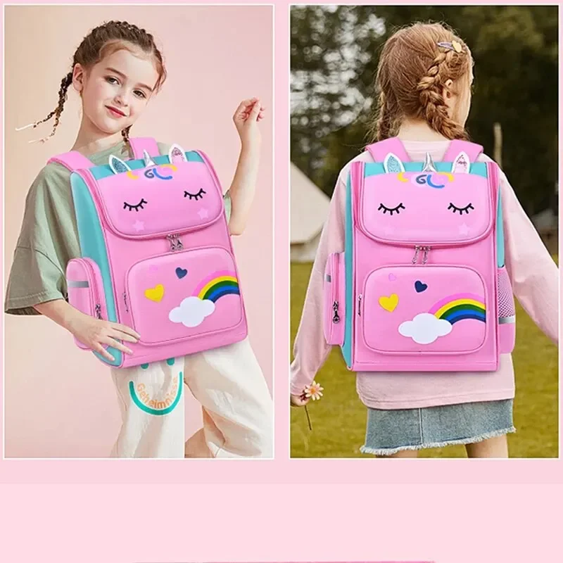 Mochila escolar para estudiantes de primaria, niños y niñas de 6-12 años, hombros, unicornio de 1-6 grados