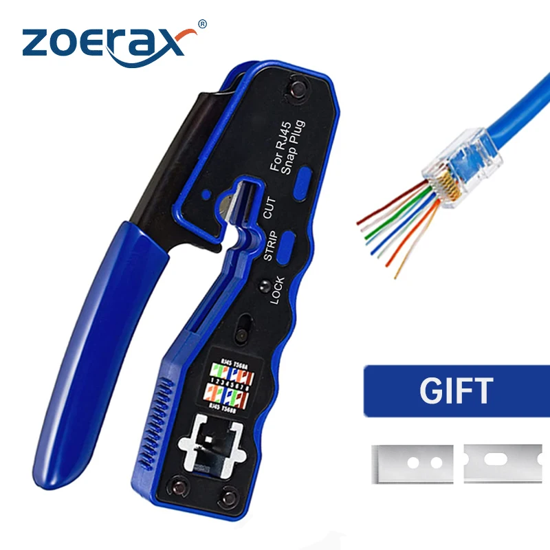 ZoeRax-Herramienta de crimpado RJ45, cortador de engarce de paso para Cat6a, Cat6, Cat5, 8P8C, conector Modular, Ethernet, herramienta de cable todo