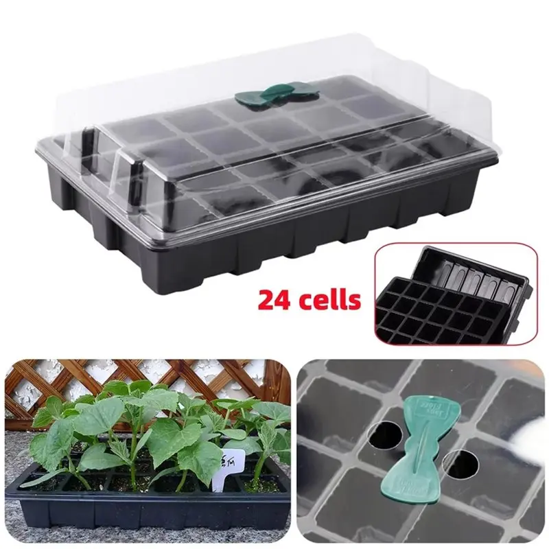 AB46-24 Cells Seedling Tray Germination Box For Garden Greenhouse, Planting Box For Flower, Vegetable Seeds
