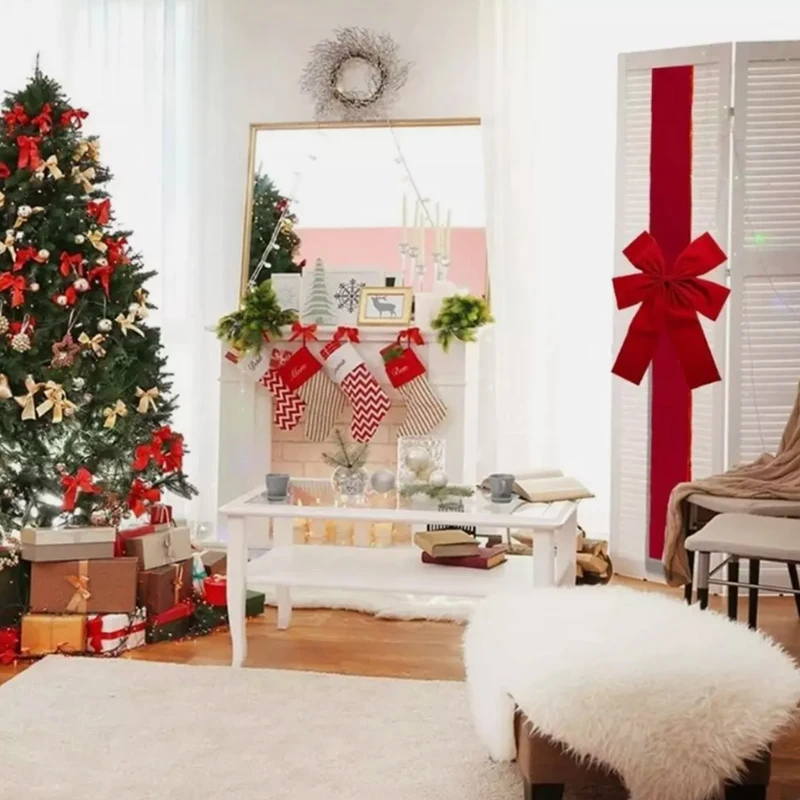 Großes rotes Schleifenband, Weihnachtsdekoration für die Haustür, hängende Schleife, Hochzeit, Party, traditionelle, fertige Türschleife, Neujahrsdekoration – Detail 3