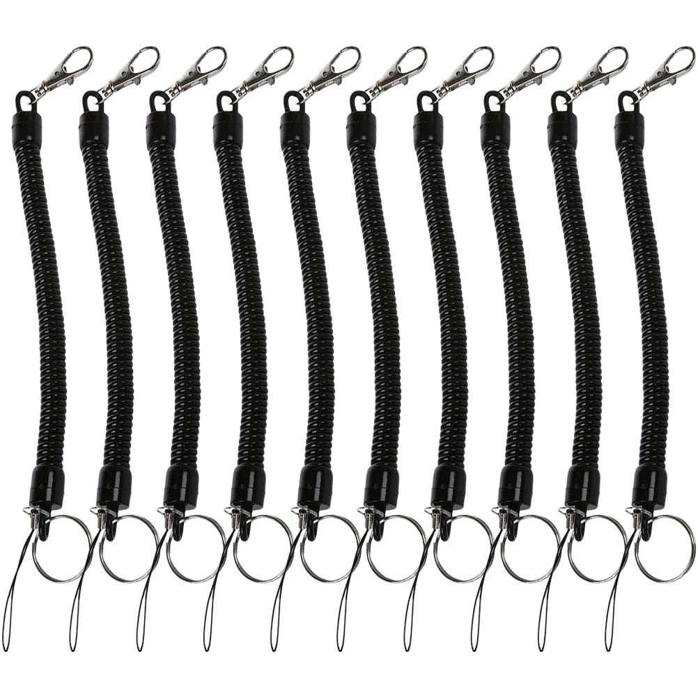 

10pcs Spring Coil Keychains Stretchy Retractable Clasps Black Telescopic Key Ring Spiral Elastic Outdoor Camping Hiking