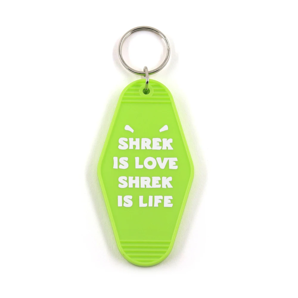 Shrek-Is Love-Shrek Is Life llavero de Motel llavero de Meme divertido etiqueta de llave verde Retro fantasía aventura película animada periférica