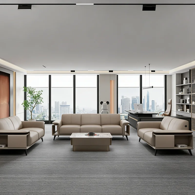 Ergonomically Designed Modern Leather Office Sofa Commercial Suitable Office Sofa Living Room Sofa Side With Storage