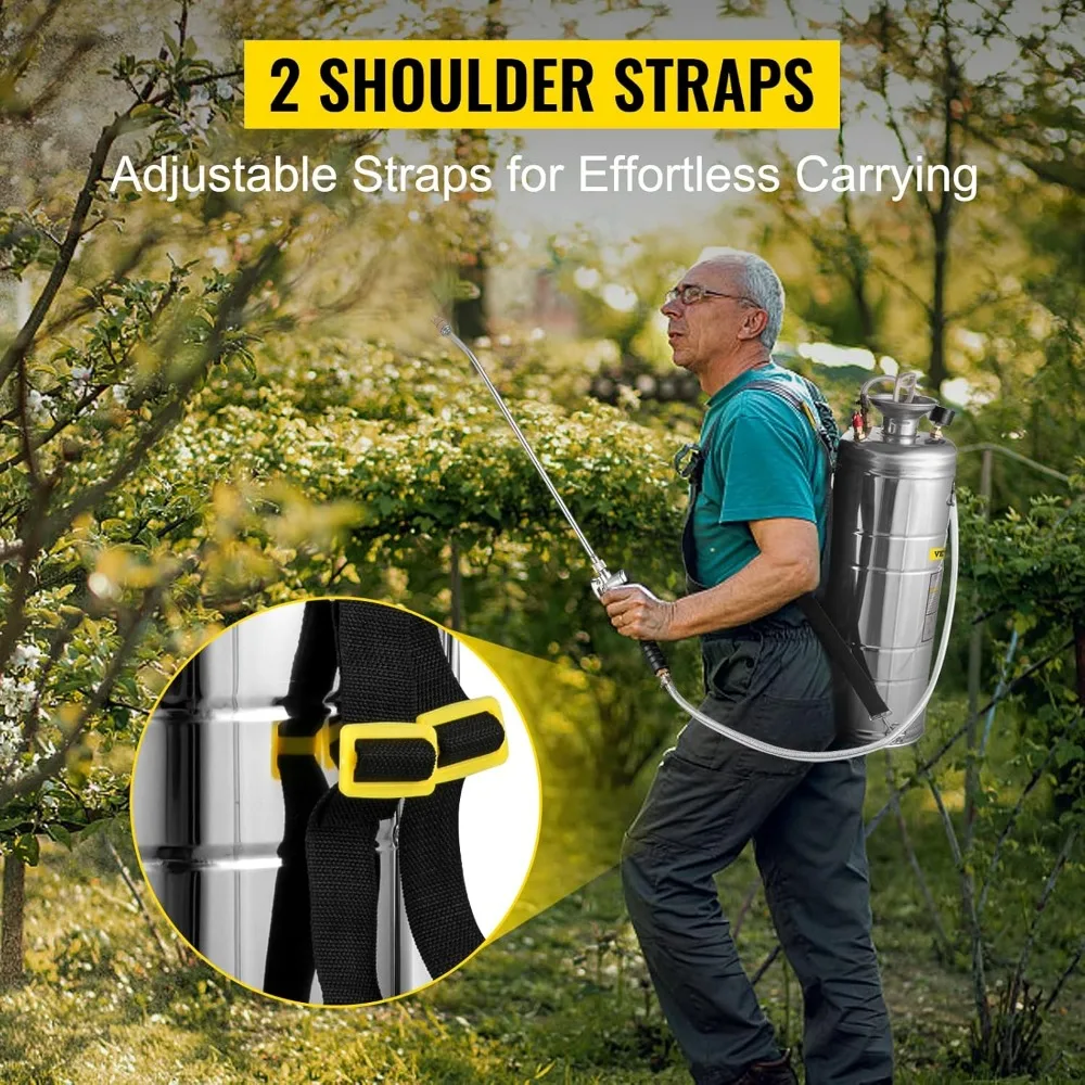 

3.5 Gallon Stainless Steel Sprayer, 20" Wand & 3FT Reinforced Hose, Pressure Gauge, Safety Valve&Adjustable Nozzle