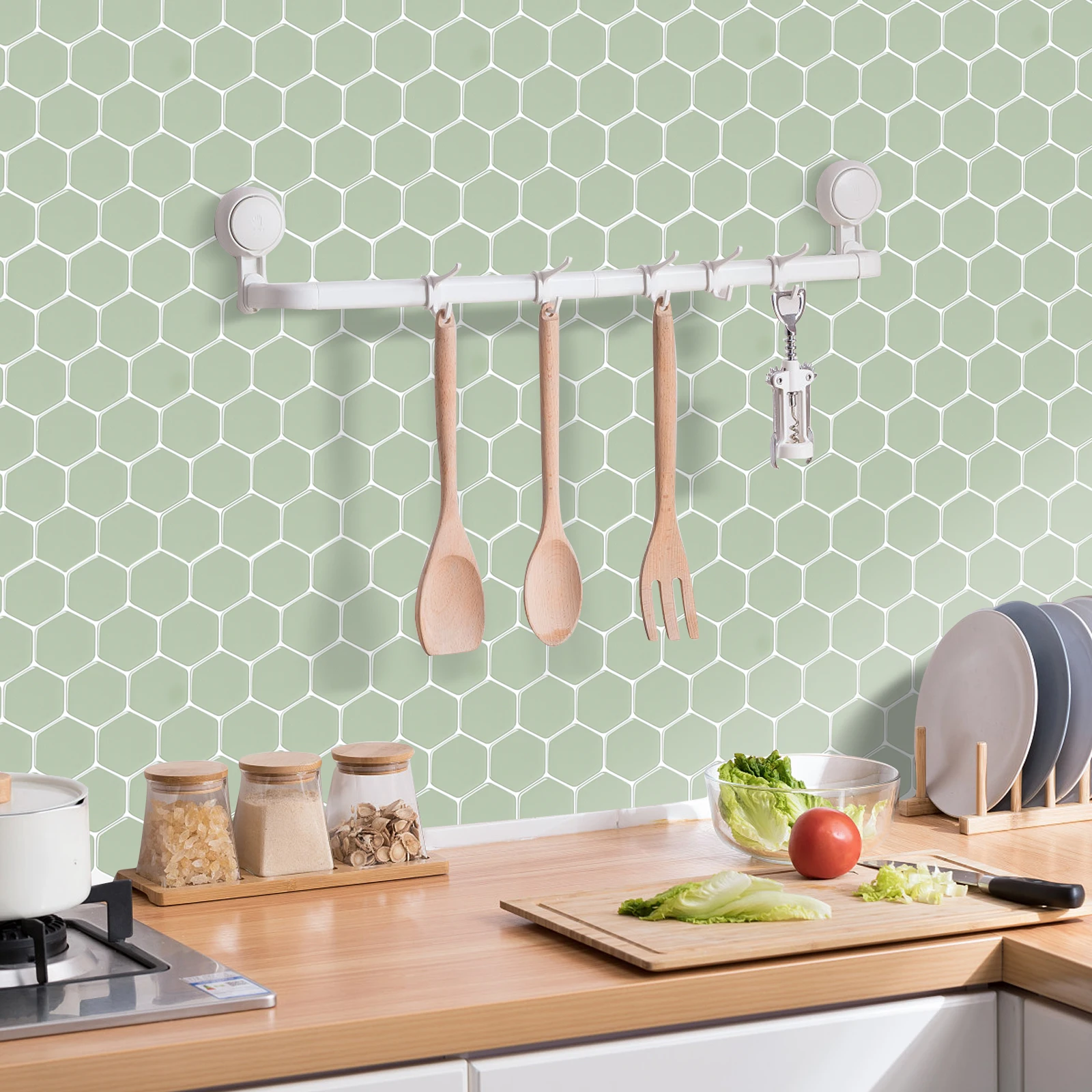 

EasyTiles Wall Tile Stickers 3D Hexagon Strong-adhesive Peel and Stick Backsplash Tile Waterproof Kitchen Wallpapers 5 Sheets