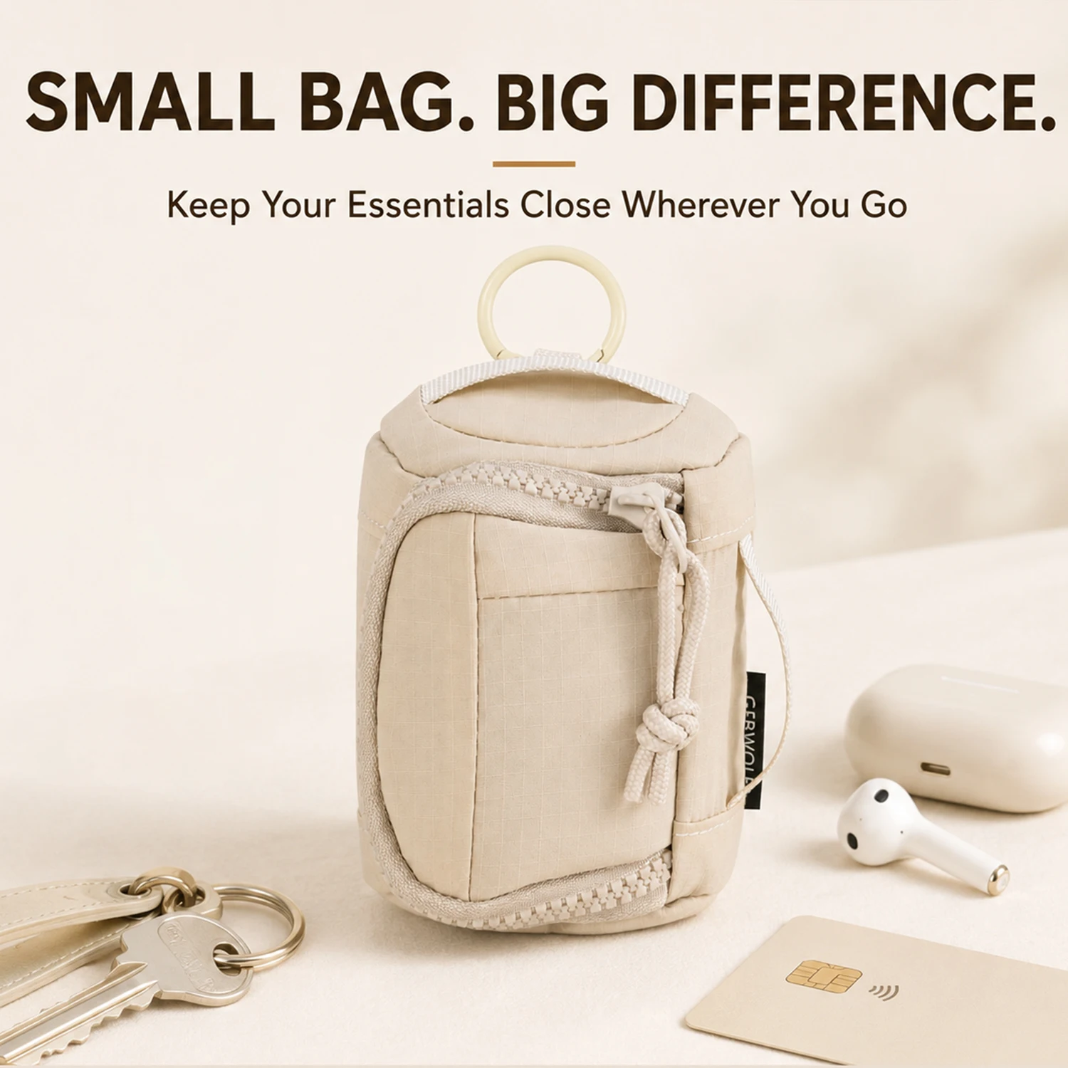 Mini-Schlüsselanhänger-Tasche, tragbare kleine Münzbörse, Etui für Ohrhörer, Kartenhalter mit Clip, Reise-Organizer-Tasche für Rucksack und Handtasche – Detail 4