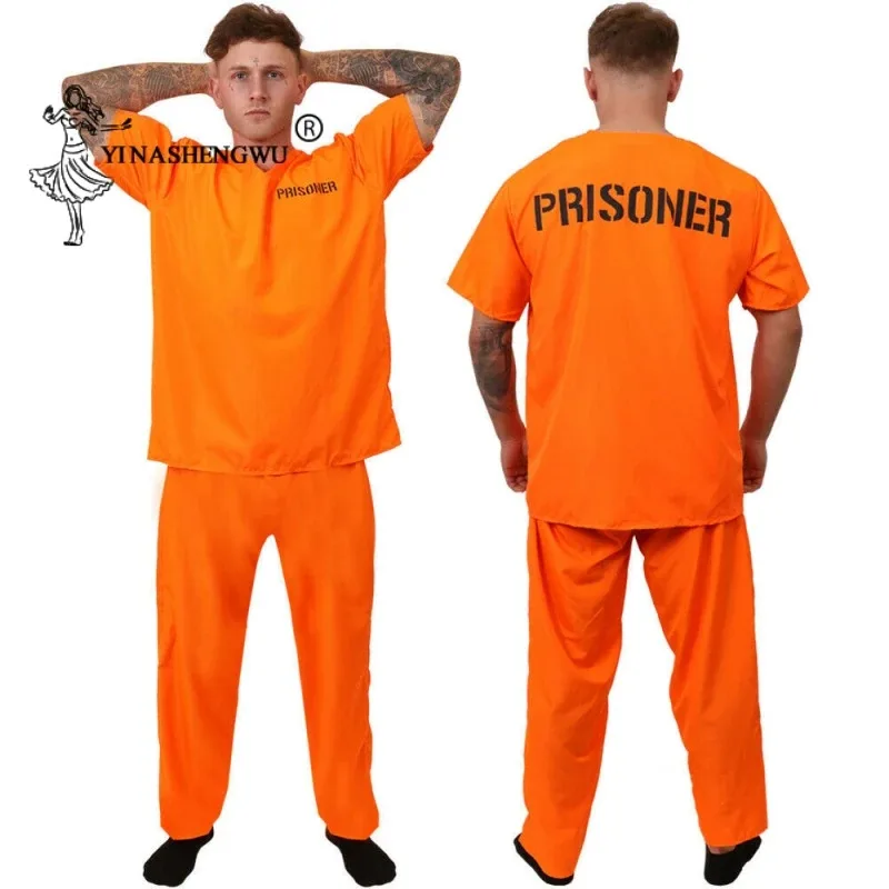 Inmate Cosplay Costume Orange Prisoner Jumpsuit Jailbird Outfit For Adult Child Set Halloween Christmas Costume Family Clothing