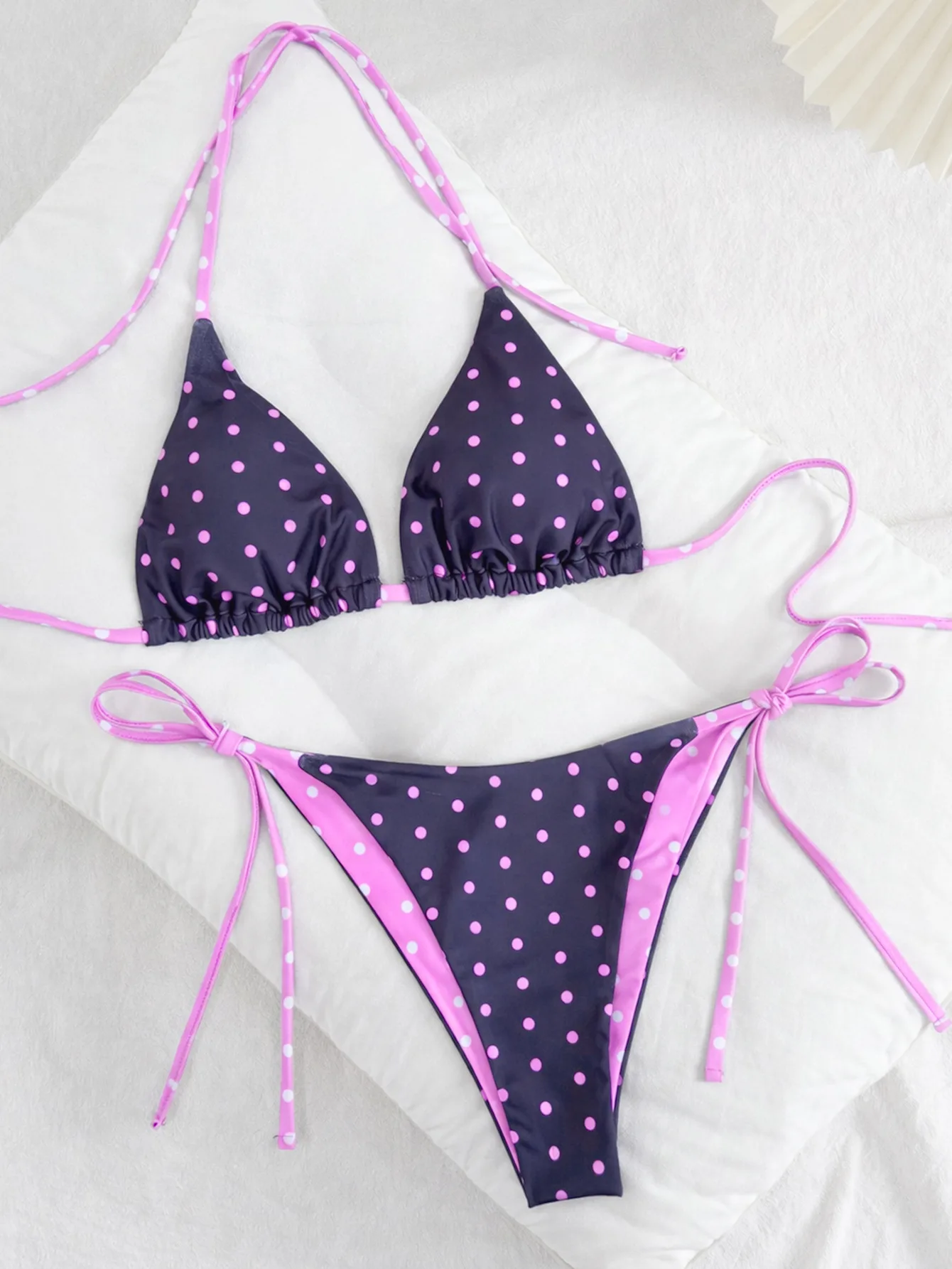 2026 Retro Polka Dot Bikini-Set mit Seitenverschluss für Damen, Sexy Push-Up Neckholder-Bademode, Hochgeschnittener Strand-Badeanzug, Sommer – Detail 17