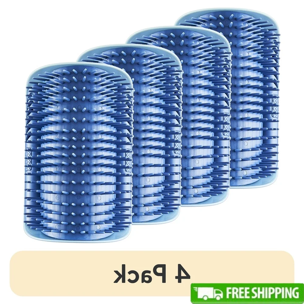 

4 Pack Self Grooming Cat Brush Wall Mounted Catnip Compartment Includes Adhesive Tape Funnel Easy Filling Deshedding Tool