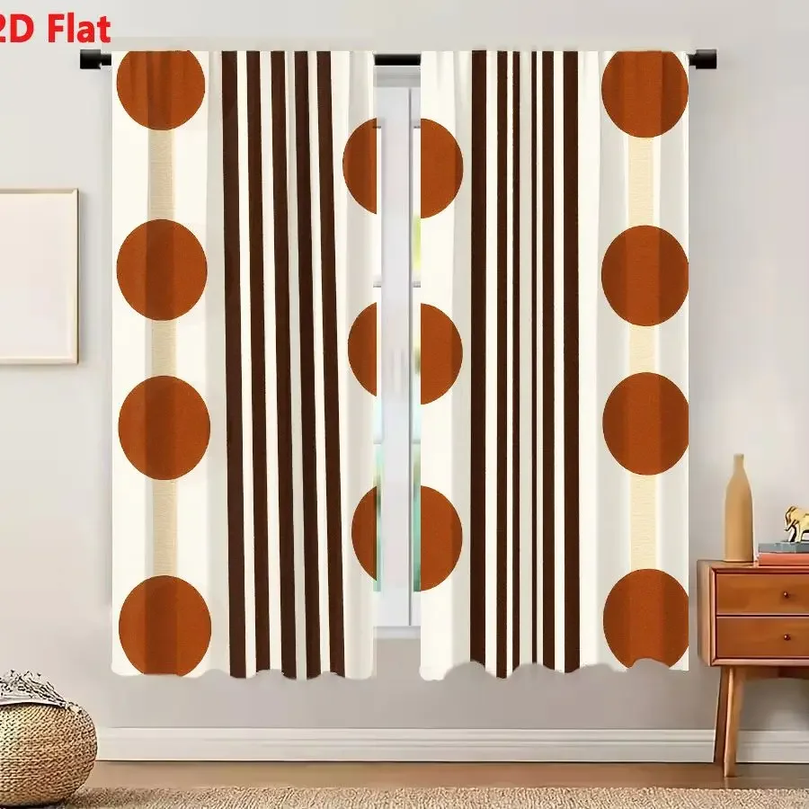 Modern Living Room Curtains Beige Brown Vertical Stripes Semi-Sheer Window Drapes for Home Decor