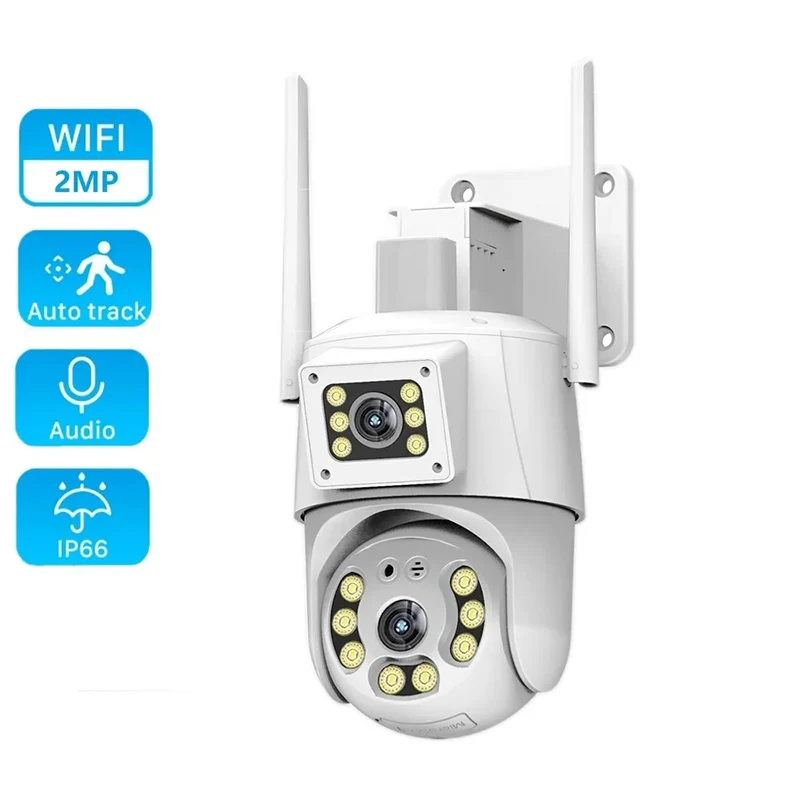 

Outdoor 4G WiFi Camera 2K 4MP Dual Lens PTZ Camera Auto Tracking Optical Zoom Tracking Two Way Audio Surveillance Cameras