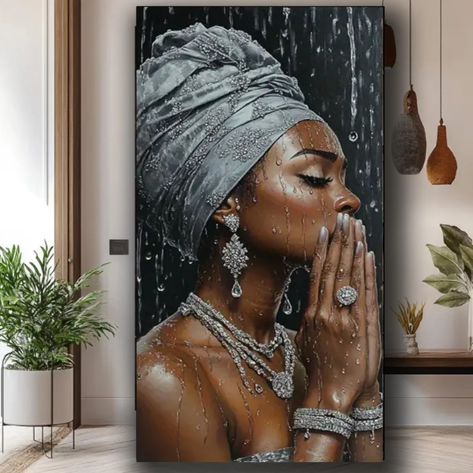 

Серебряная молитва для африканских женщин, алмазная живопись, сделай сам, полный набор для вышивания, алмазы, мозаика, домашний декор, вышивка крестиком, ремесло