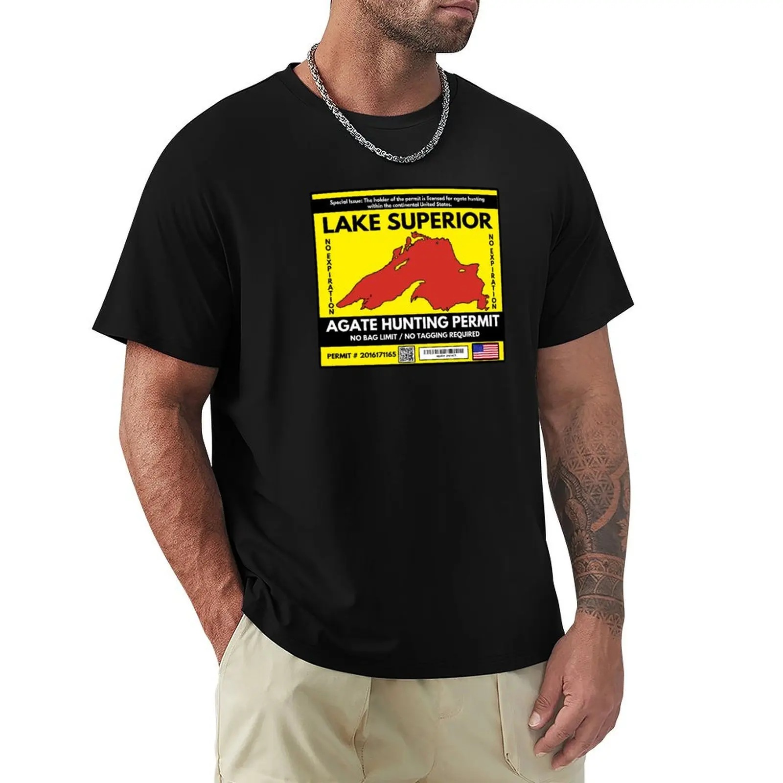 Lake Superior Agate Hunter Permit T-Shirt cotton t-shirt plain for man package T-Shirt
