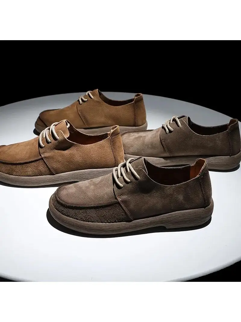

New Advanced Retro Casual oes Wide Head Rubber Soft Bot Low Help Lace up Leather Men's Autumn Genuine Leather oes