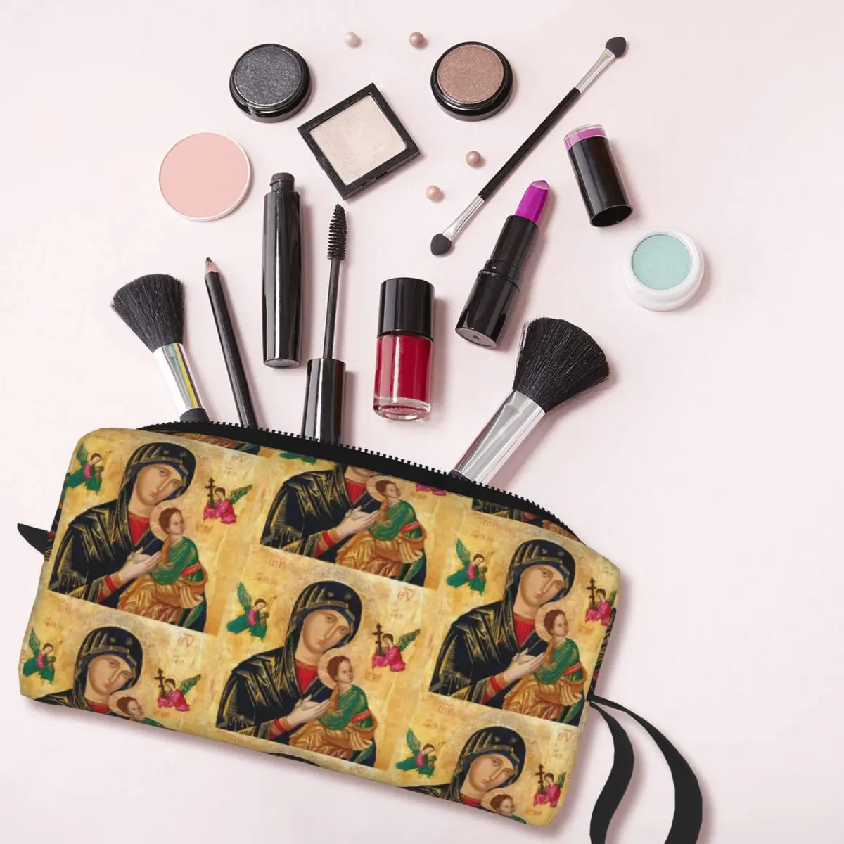 Our Lady Of Perpetual Help Makeup Bag for Women Travel Cosmetic Organizer Cute Roman Catholic Virgin Mary Storage Toiletry Bags