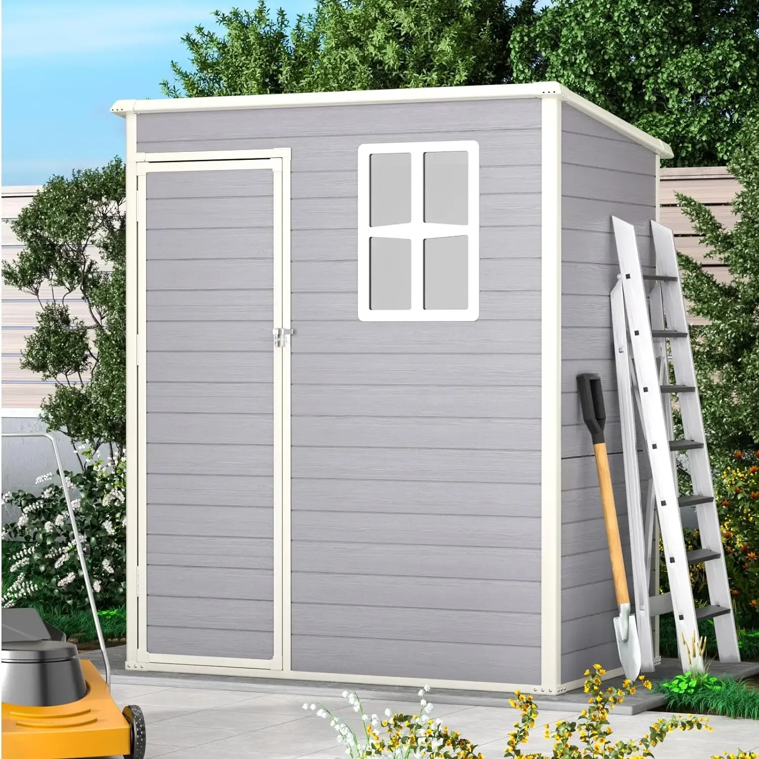 5' x 3' Resin Shed Outdoor Shed with Lockable Door Garden Storage Shed for Tools, Bikes, Patio Furniture (Gray)