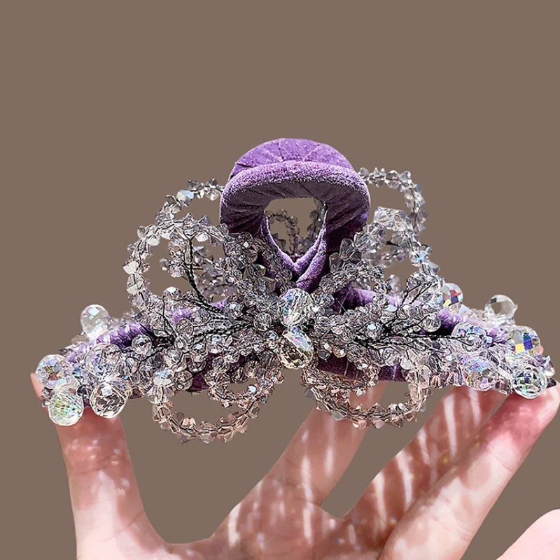 

Handmade Super Beautiful Crystal Butterfly Hair Claw Back Head Large Size Grip Clip Exquisite Full Crystal Shark Clip Hairpin