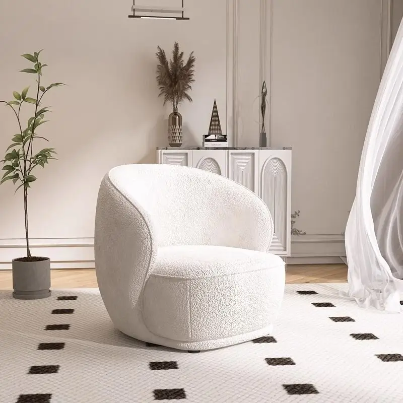 Modern Boucle Barrel Accent Chair Curved Backrest Comfy Sherpa Single Sofa Armchair for Living Room Bedroom