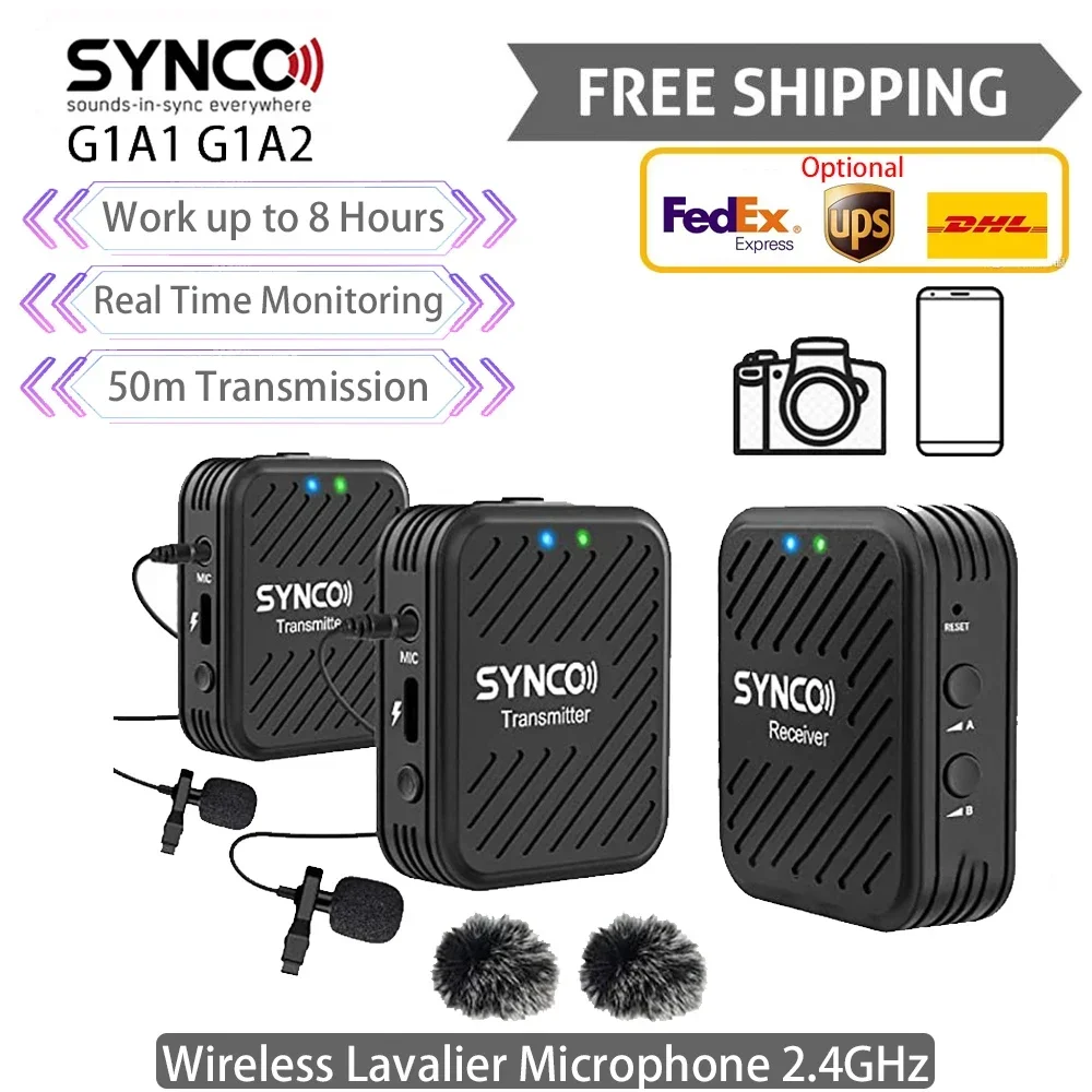 

SYNCO G1 A1 A2 Wireless Lavalier Microphone System Condenser Studio Mic Transmitter Receiver for Smartphone Laptop DSLR Tablet