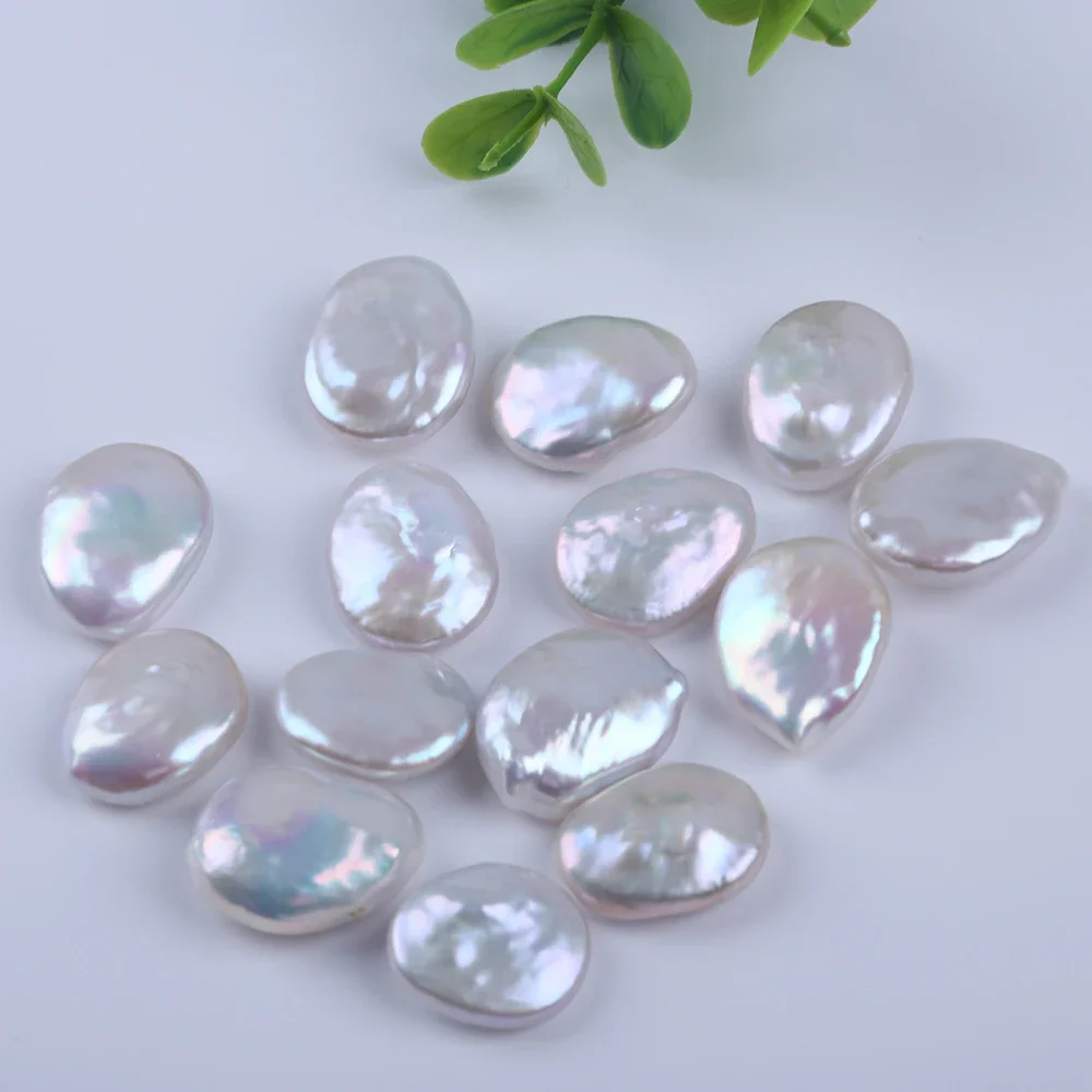 16-18mm White water-drop Coin Shaped Cultured Freshwater Pearl Loose Beads High Luster Flawless