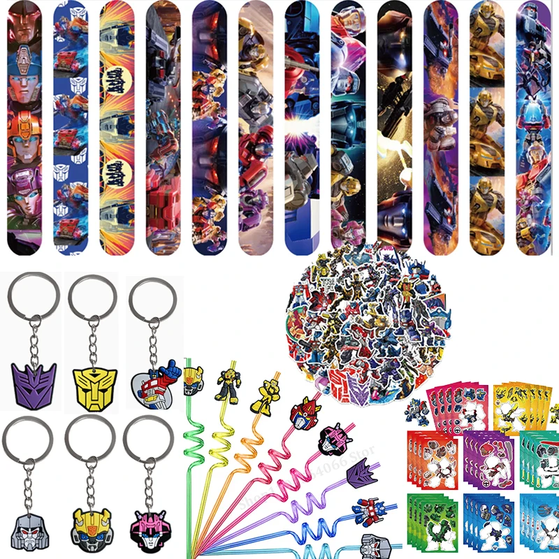 Articles de fête d'anniversaire Transformers : Bracelets claquant, masques pour enfants, cadeaux, remplisseurs de sacs cadeaux et sacs de fête, décorations