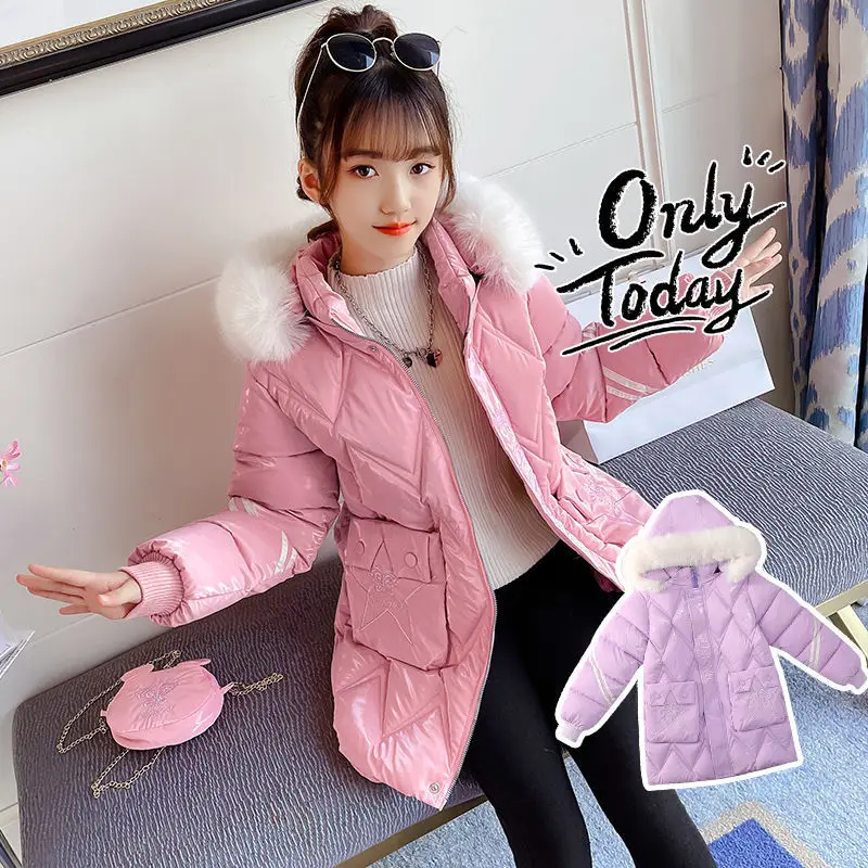 

Girls Kids Down Coat Jacket Overcoat Cotton 2022 Stripe Warm Plus Thicken Winter Sports Teenager Children's Clothing