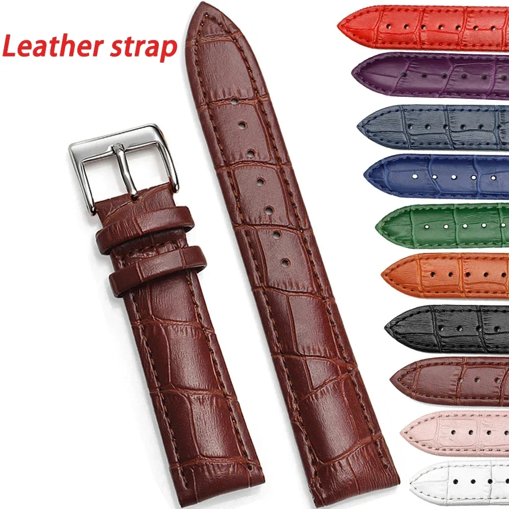 Leather Watchbands 12/14/16/18/20mm 22mm 24mm Watch Band Strap Steel Pin Buckle Accessories Superior High Quality Wrist Bracelet