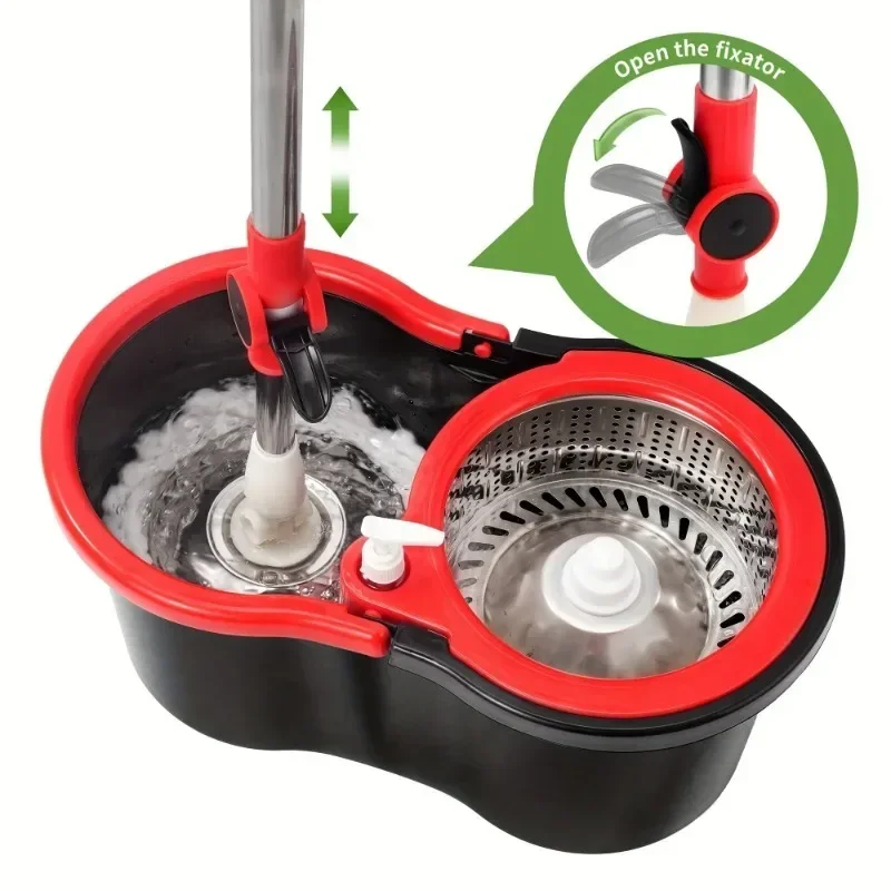Heavy Duty 360° Spin Mop & Bucket System Wringer Microfiber Mop Heads Adjustable Handle Easy Floor Cleaning