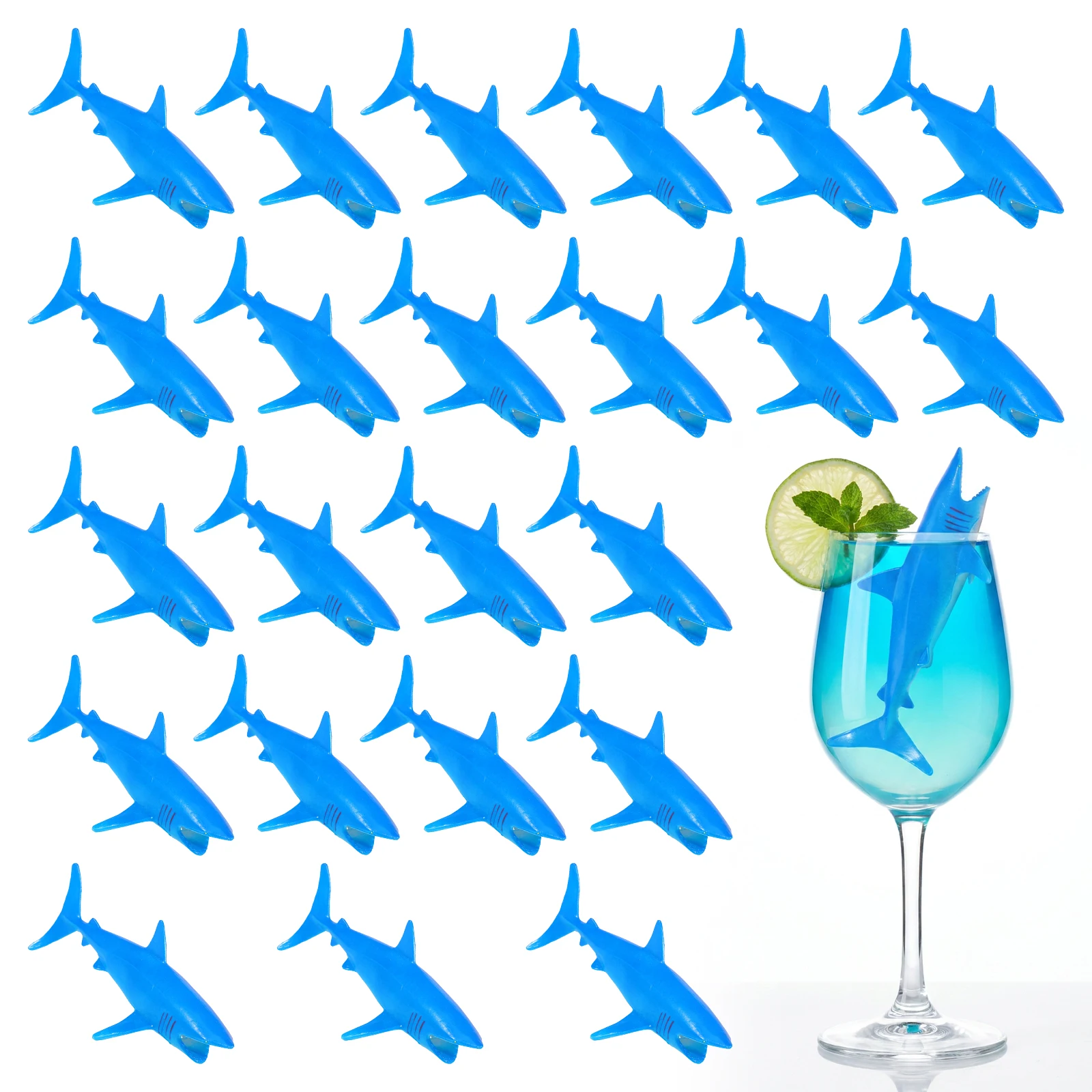 24pcs PVC Sharks for Drinks Shark Decoration for Party Shark Theme Party Vinyl Sharks Filled Flavor Syrup for Cocktail Lemonade