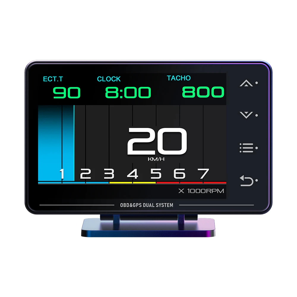 

multi-function & Alarms XS Car OBD2/USB-C+GPS Speedometer with 3.5inch LED Screen Touch Button HUD for all 12V & 24V Vehicles