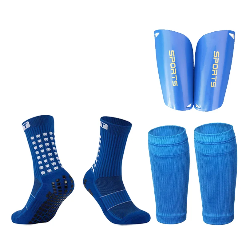 A Set Sport Equipment Anti Slip Soccer Socks Football Shin Guards Sleeves With Pocket Adults Kids Leg Guards Protective Gear