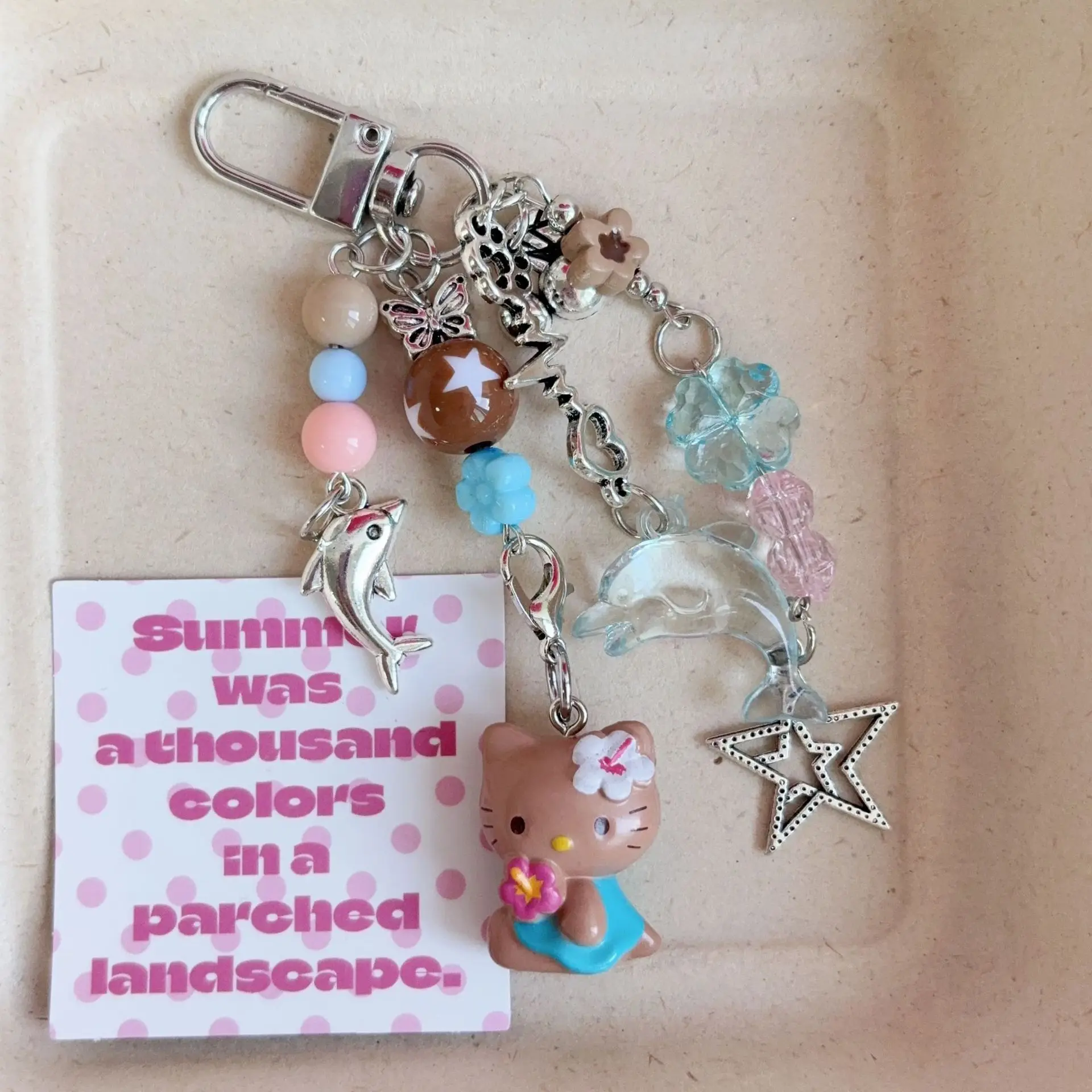 Sanrio Hello Kitty Little Dolphin Black Leather Kt Handmade Beaded Phone Chain Bag Camera Chain A Birthday Gift for Girls